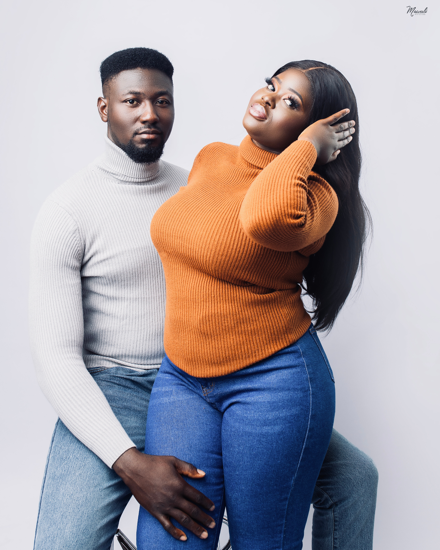 Kingsley and Thelma in an elegant pre-wedding portrait.